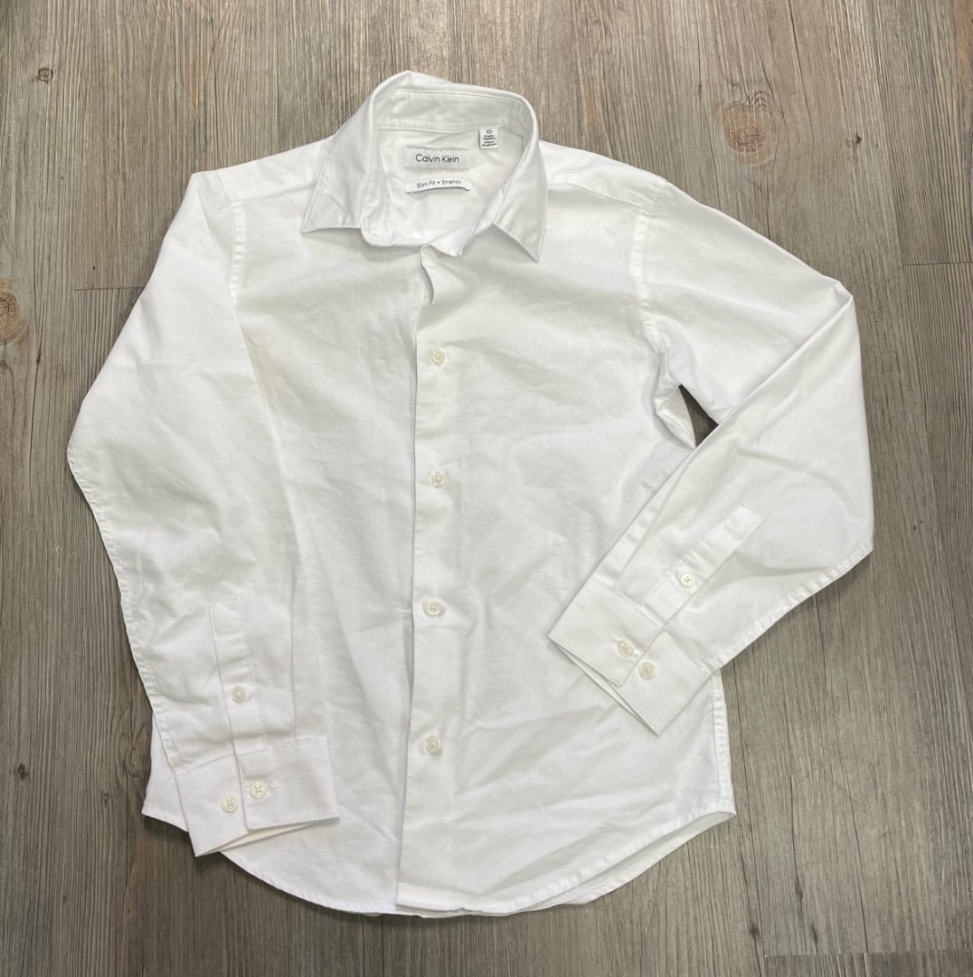 White Calvin Klein LS Dress Shirt, 10Y