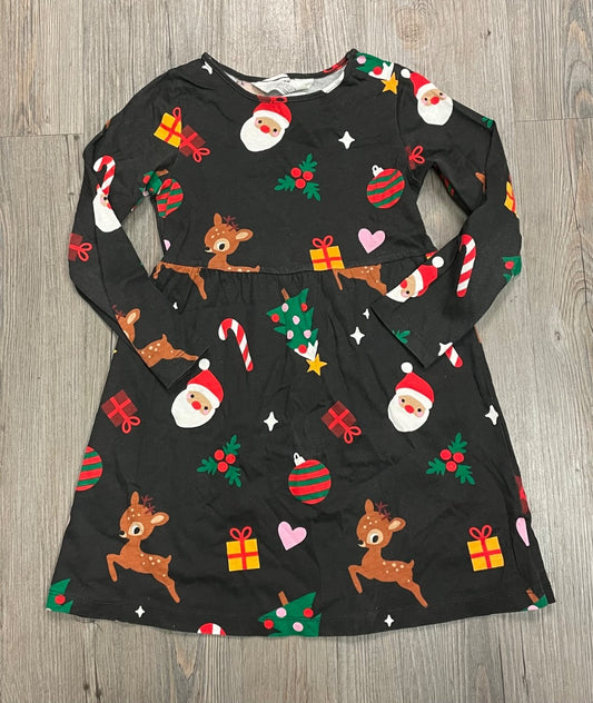 Multi Colour Santa H&M LS  Dress, 4-6Y