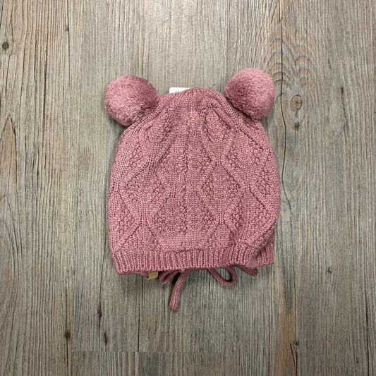 Nostalgic Pink CaliKids Fur Lined Knit Double Pom Hat with Tie, 9-18M