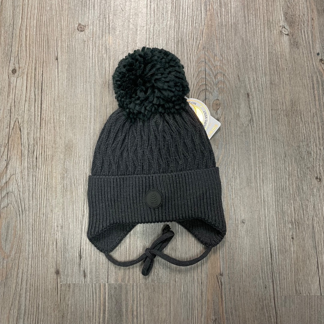 Black Ink CaliKids Lined Knit Pom Hat with Tie, 2-5Y