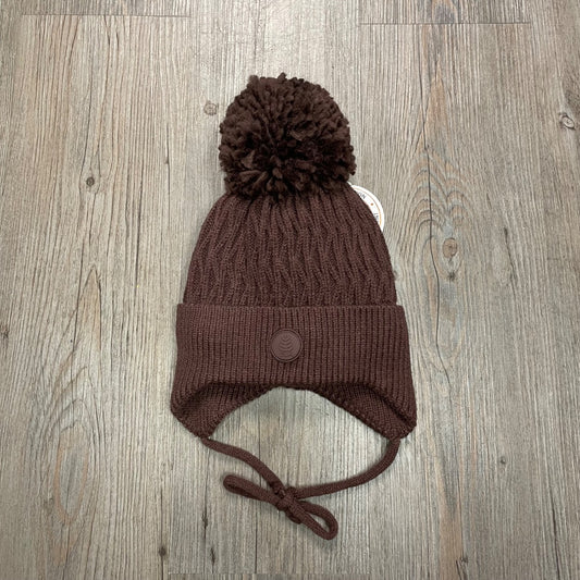 Coffee CaliKids Fur Lined Knit Pom Hat with Tie, 9-18M