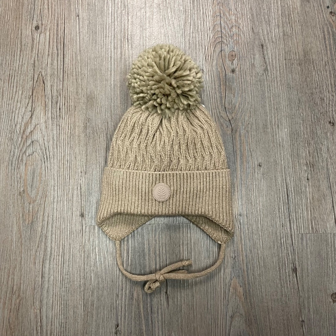 Lemon Pepper CaliKids Lined Knit Pom Hat with Tie, 2-5Y