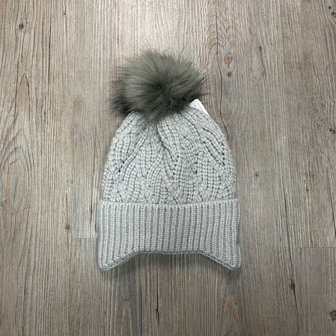 Grey CaliKids Lined Knit Pom Hat, 2-5Y