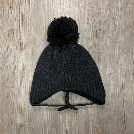 Black CaliKids Lined Knit Pom Hat with Tie, 2-5Y