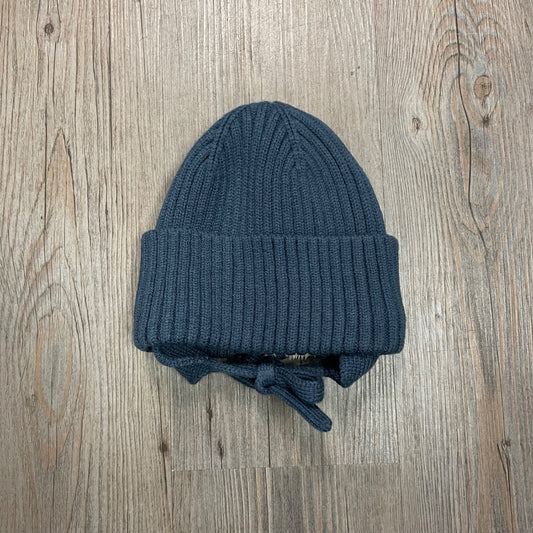 Blue CaliKids Fur Lined Knit Pom Hat with Tie, 9-18M