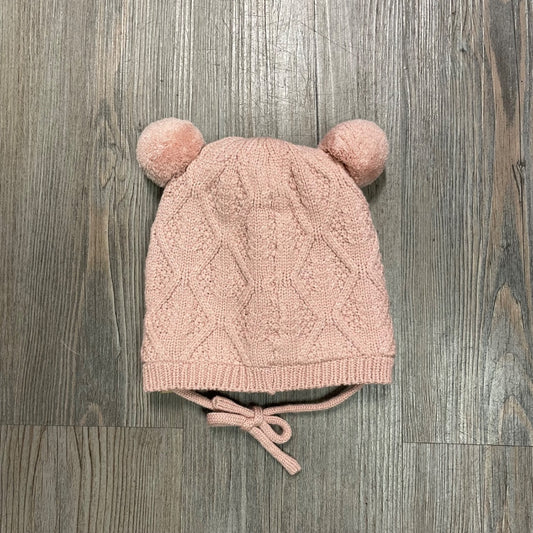 Rose Dust CaliKids Fur Lined Knit Double Pom Hat with Tie, 9-18M