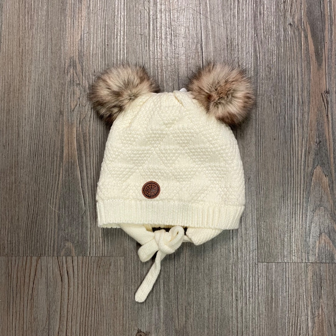 Snow CaliKids Fur Lined Knit Double Pom Hat with Tie, 9-18M