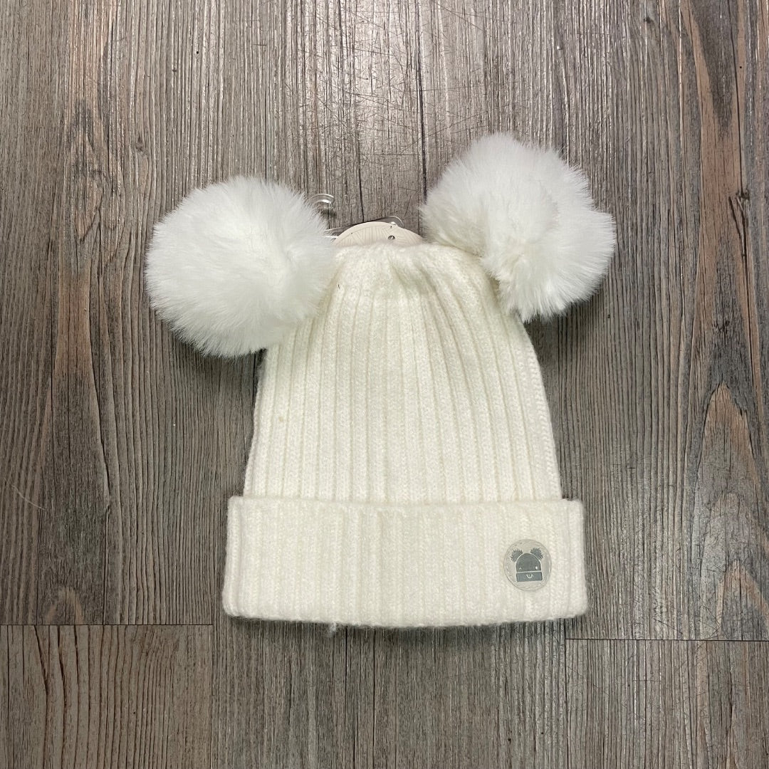 Cream CaliKids Cashmere Touch Double Pom Knit Hat, 0-6M