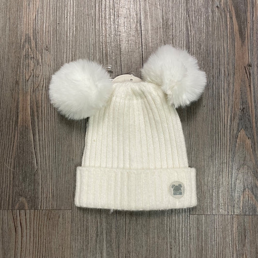 Cream CaliKids Cashmere Touch Double Pom Knit Hat, 0-6M