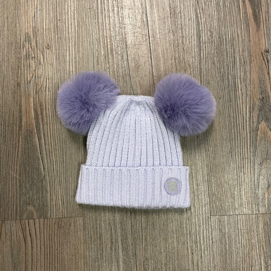 Lavender CaliKids Cashmere Touch Knit Double Pom Hat, 0-3M