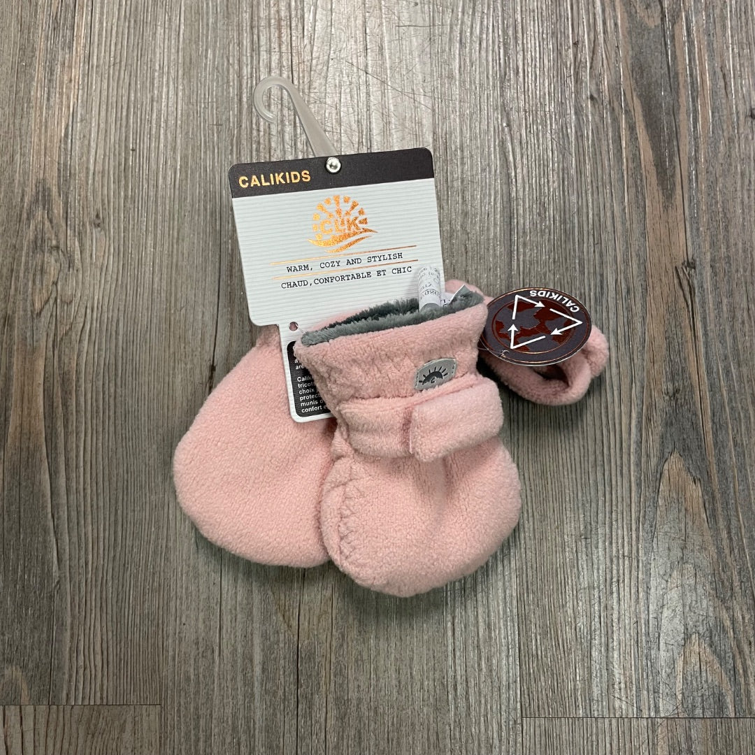 Rose CaliKids Fleece Mitts With Cord, 6-18M
