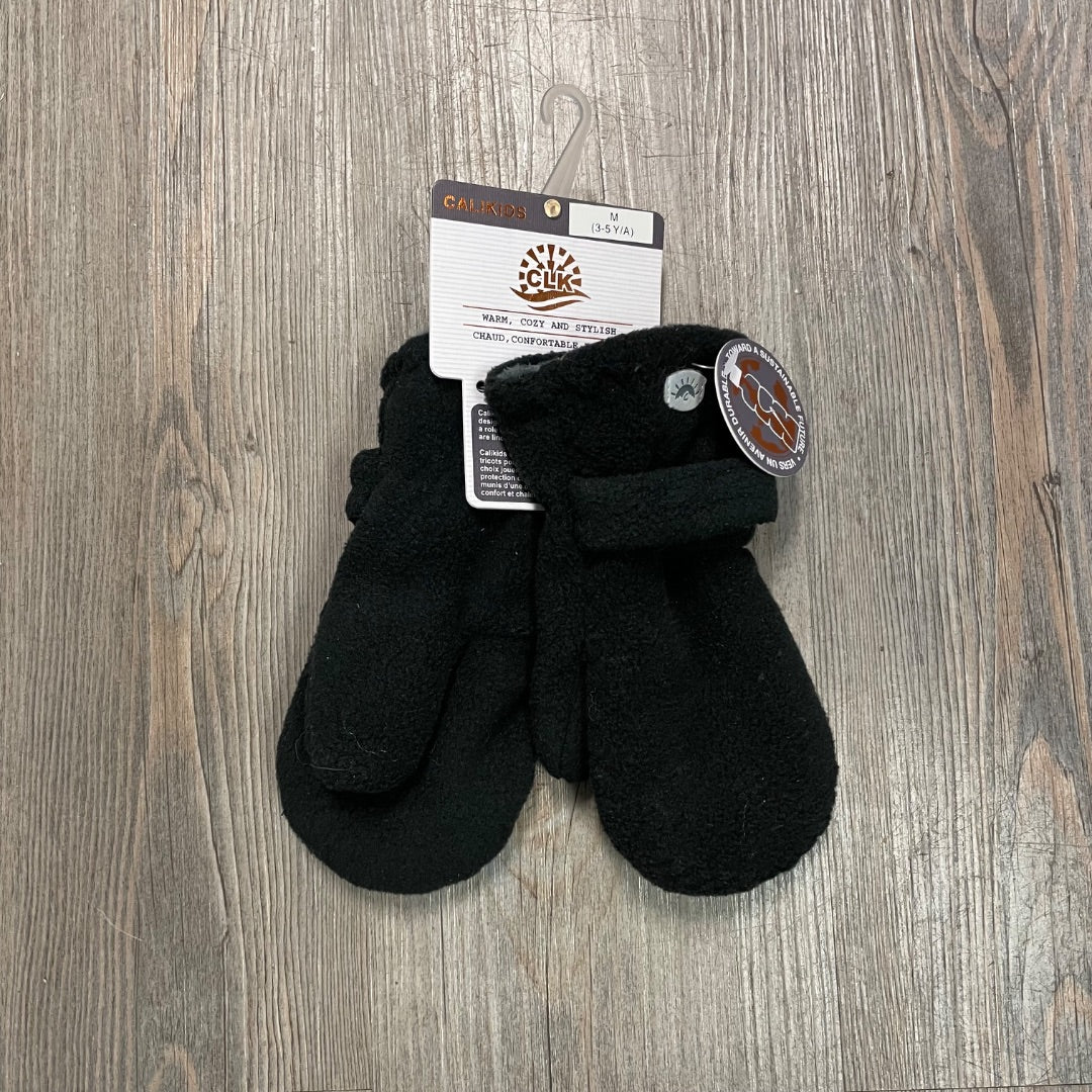 Black CaliKids Fleece Mitts, 3-5Y