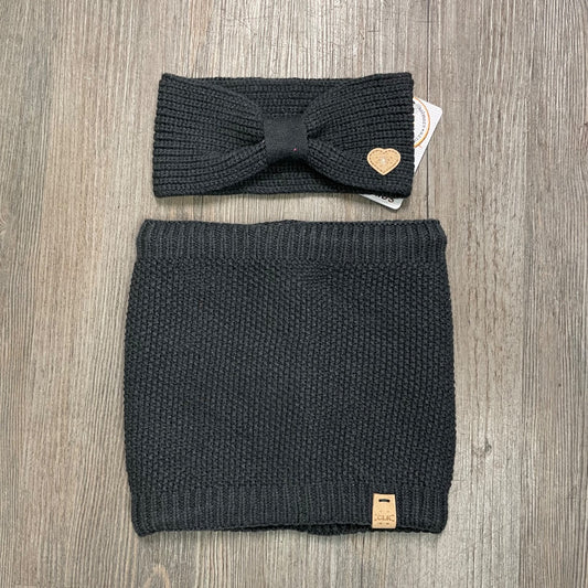 Black Ink CaliKids Fur Lined Knit Neck Warmer & Headband, 0-3Y