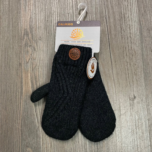 Black CaliKids Fur Lined Knit Mitts, 2-5Y