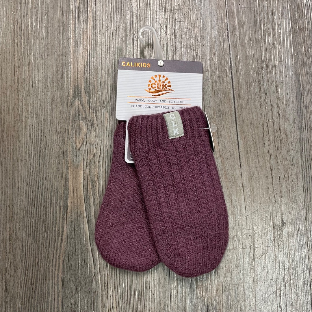 Eggplant CaliKids Fur Lined Knit Mitts, 2-5Y