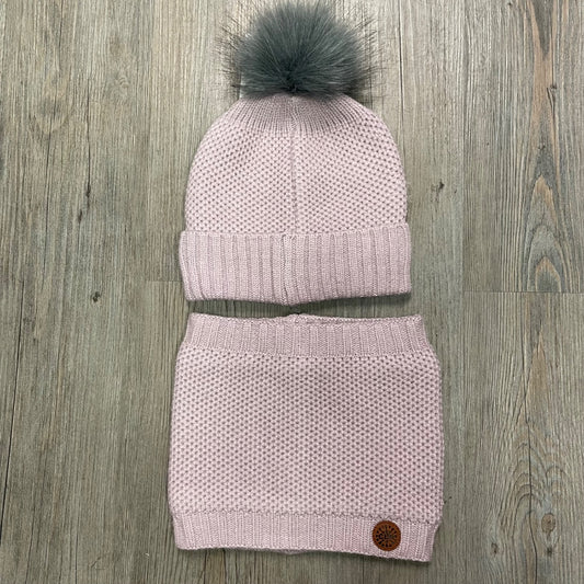 Lilac CaliKids 2PC Set Lined Knit Hat &Neck Warmer, 6-10Y