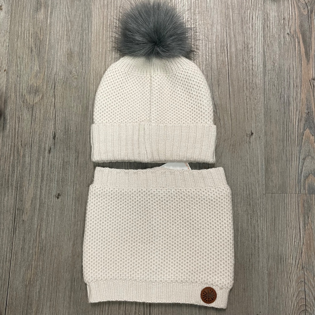 Almond CaliKids 2PC Set Lined Knit Hat &Neck Warmer, 6-10Y