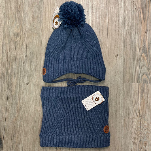 Blue CaliKids 2PC Set Lined Knit Hat &Neck Warmer, 2-5Y