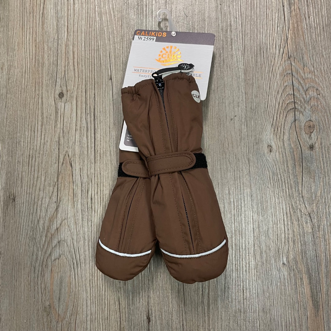 Coffee CaliKids Waterproof  Zip Winter Mittens, 12-24M