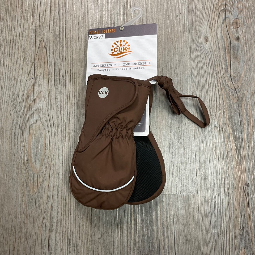 Coffee CaliKids Waterproof Winter Mittens With Cord, 12-24M