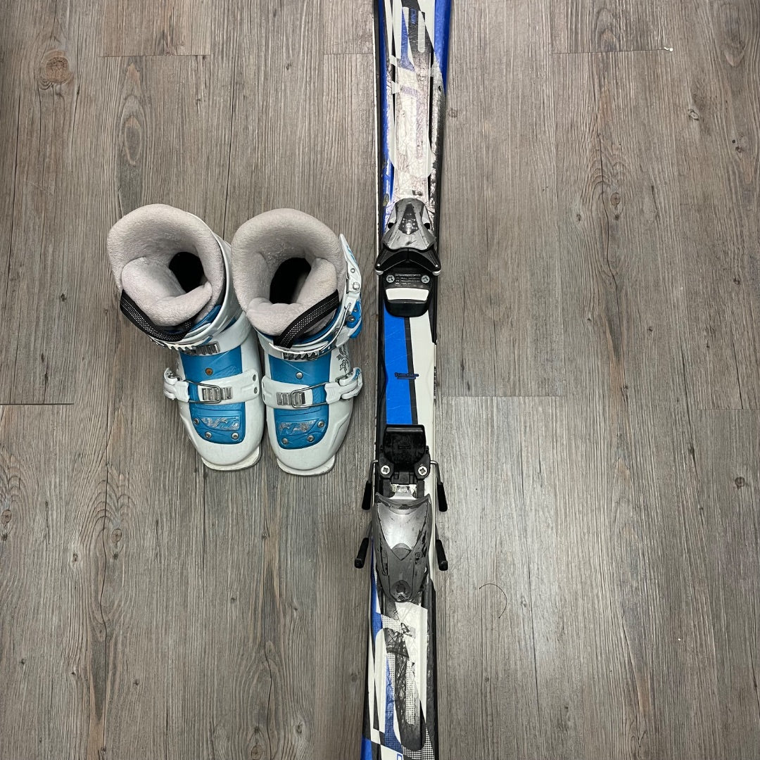 Blue/White Nordica Boots & Elan Race Pro Skis Skis and Boots, 120/27.5