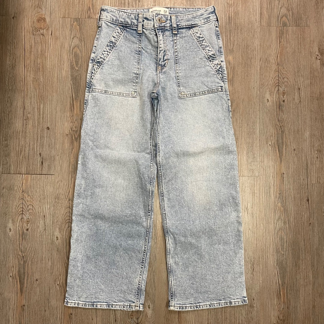 Light Denim Abercrombie High Rise Wide Leg Jeans, 15-16Y