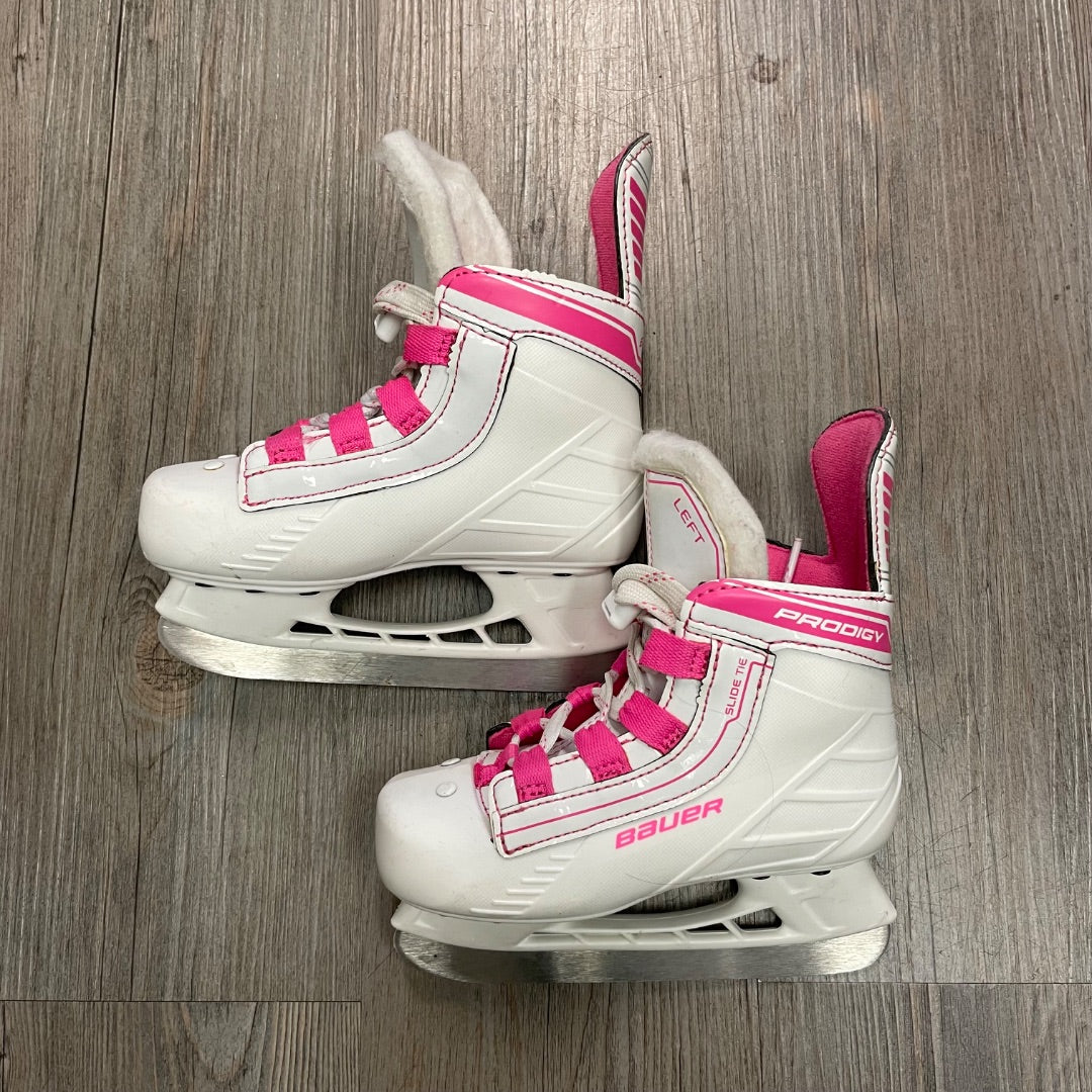 White/Pink Bauer Prodigy Hockey Skates, 8T