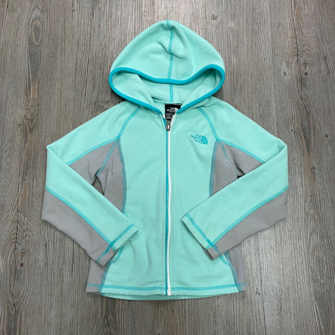 Grey Mint North Face Fleece Zip Hooded Sweater, 5Y
