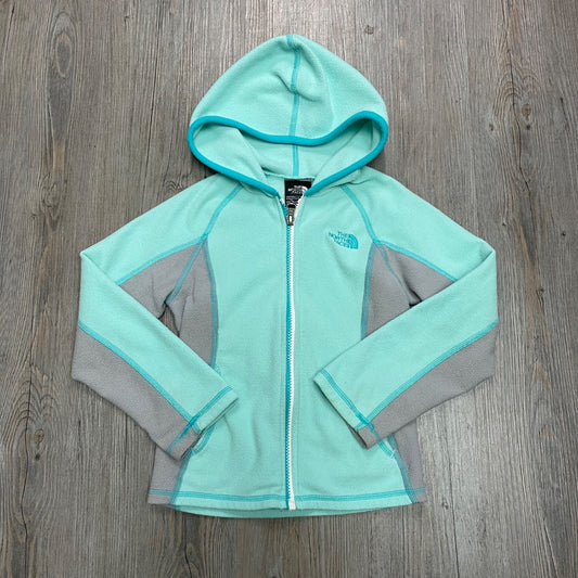 Grey Mint North Face Fleece Zip Hooded Sweater, 5Y