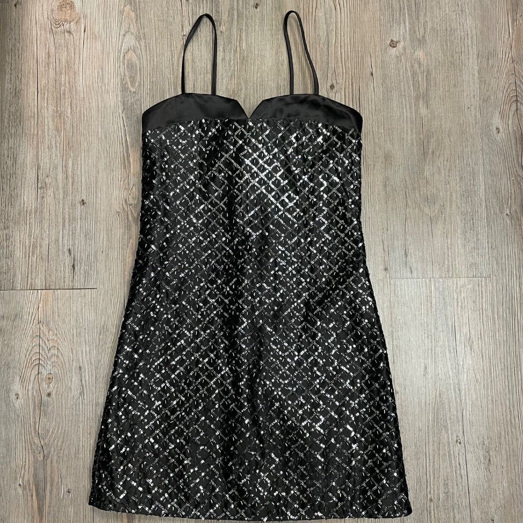 Black Divided Sequins Dress, XXS