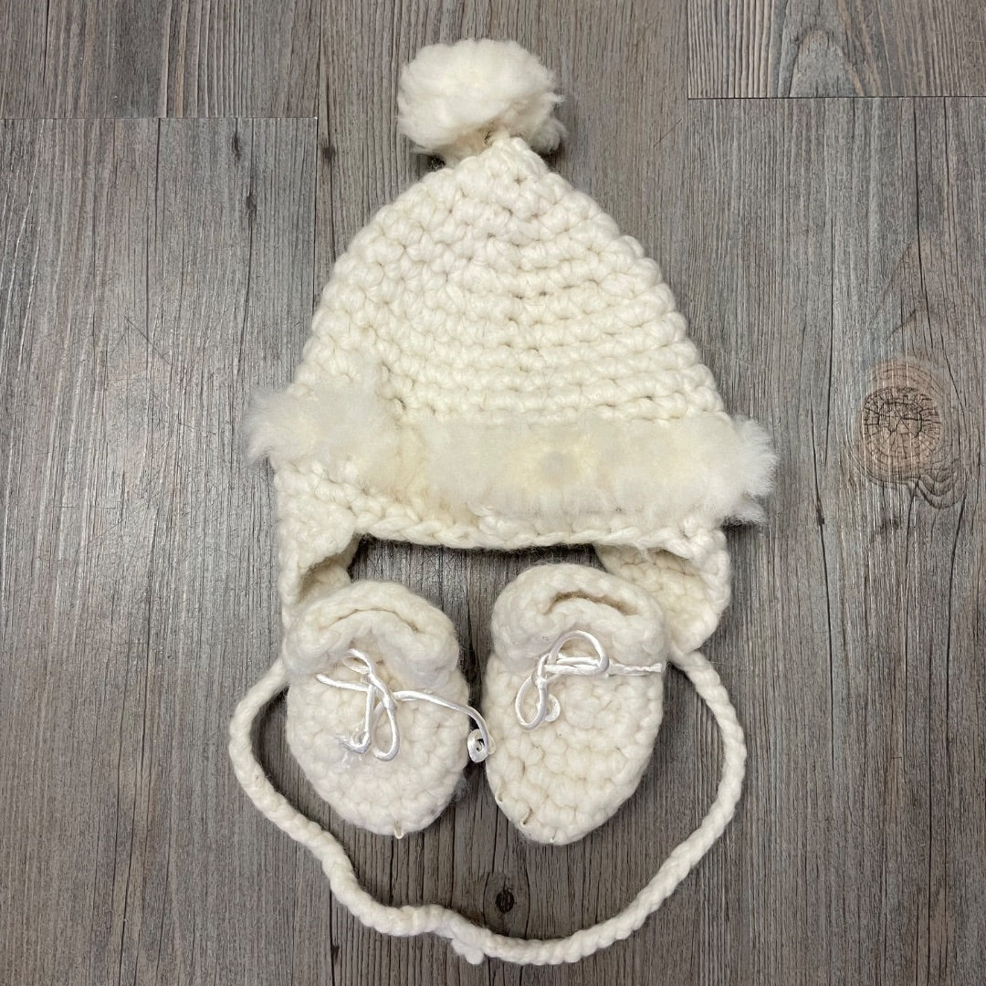 Ivory  Knit Hat + Booties, Newborn
