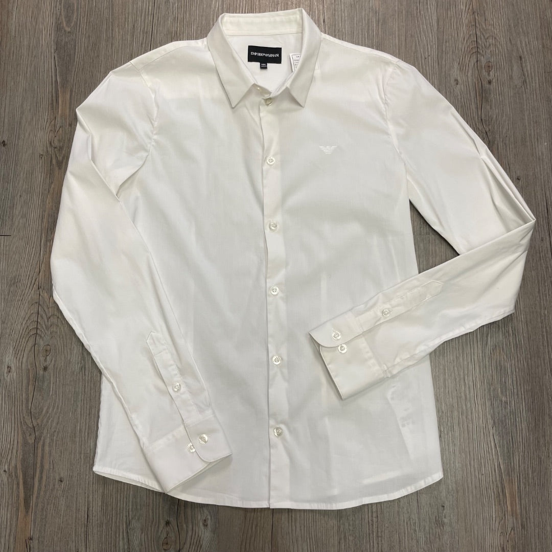White Armani LS Dress Shirt, 14Y