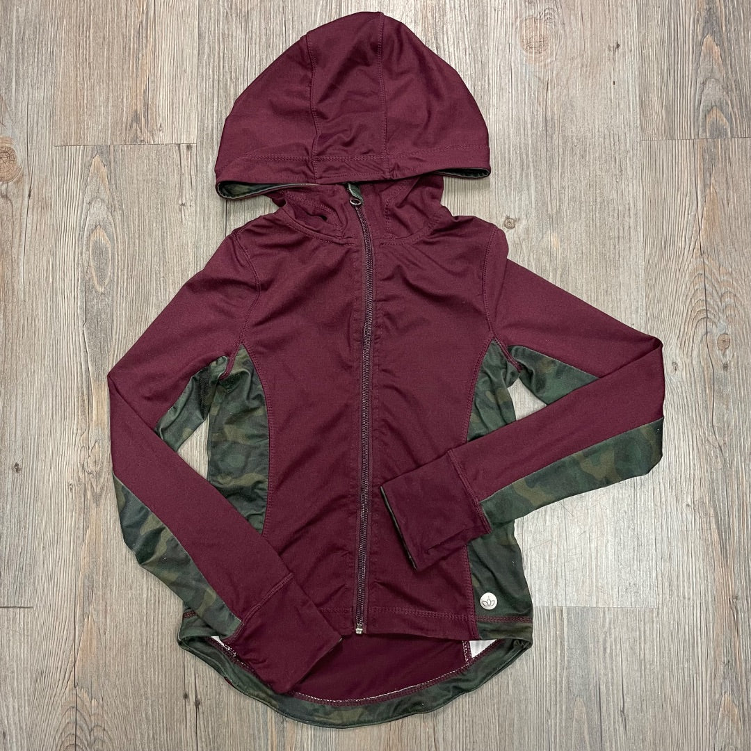 Maroon Jilly Yoga LS Hooded Zip Top, 7-8Y