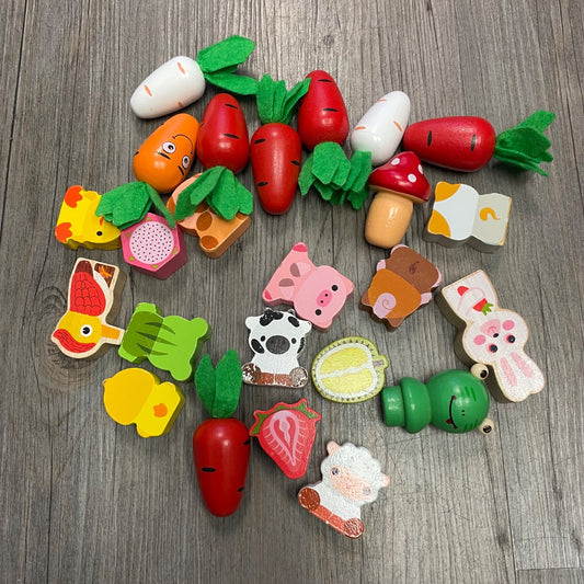 Wooden Coogam Assorted Animals and Garden Vegetables, 3Y