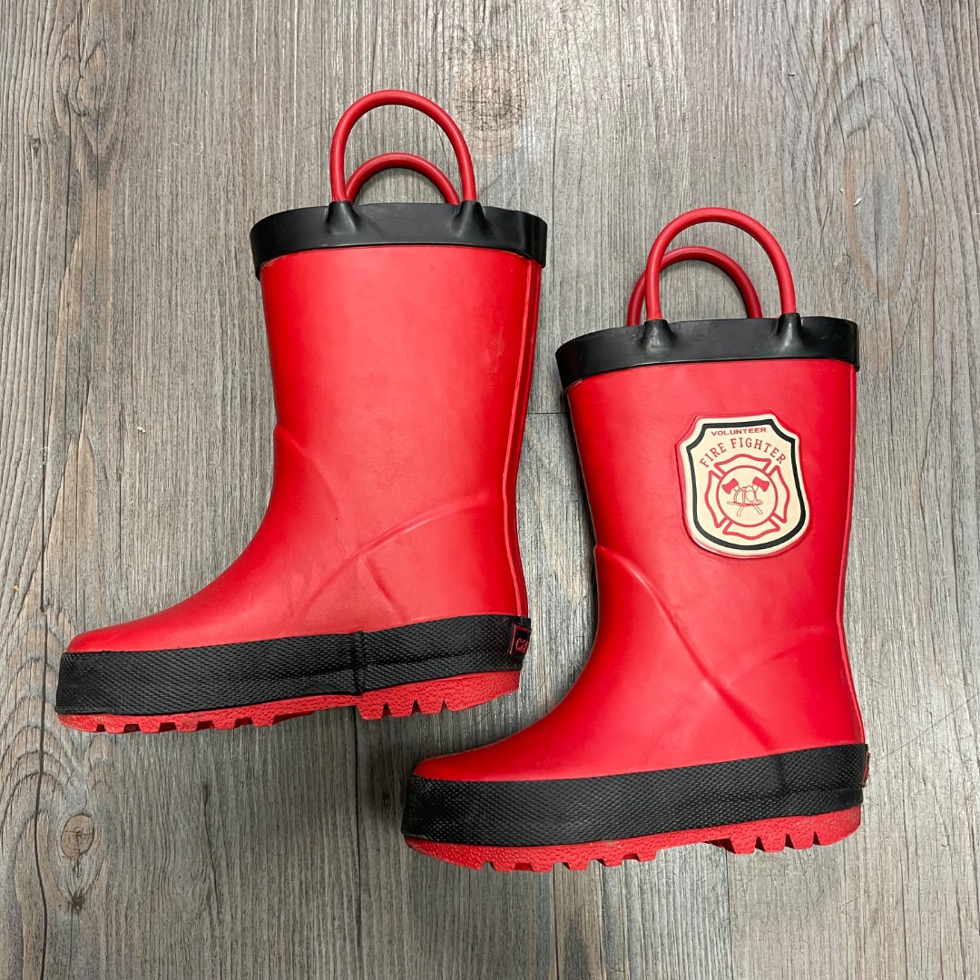 Red Carters Fire Fighter Rain Boots, 5T