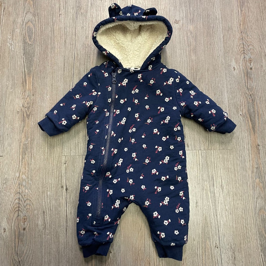 Navy, Floral Joe Fresh Fleece  Lined Hooded Onesie, 3-6M