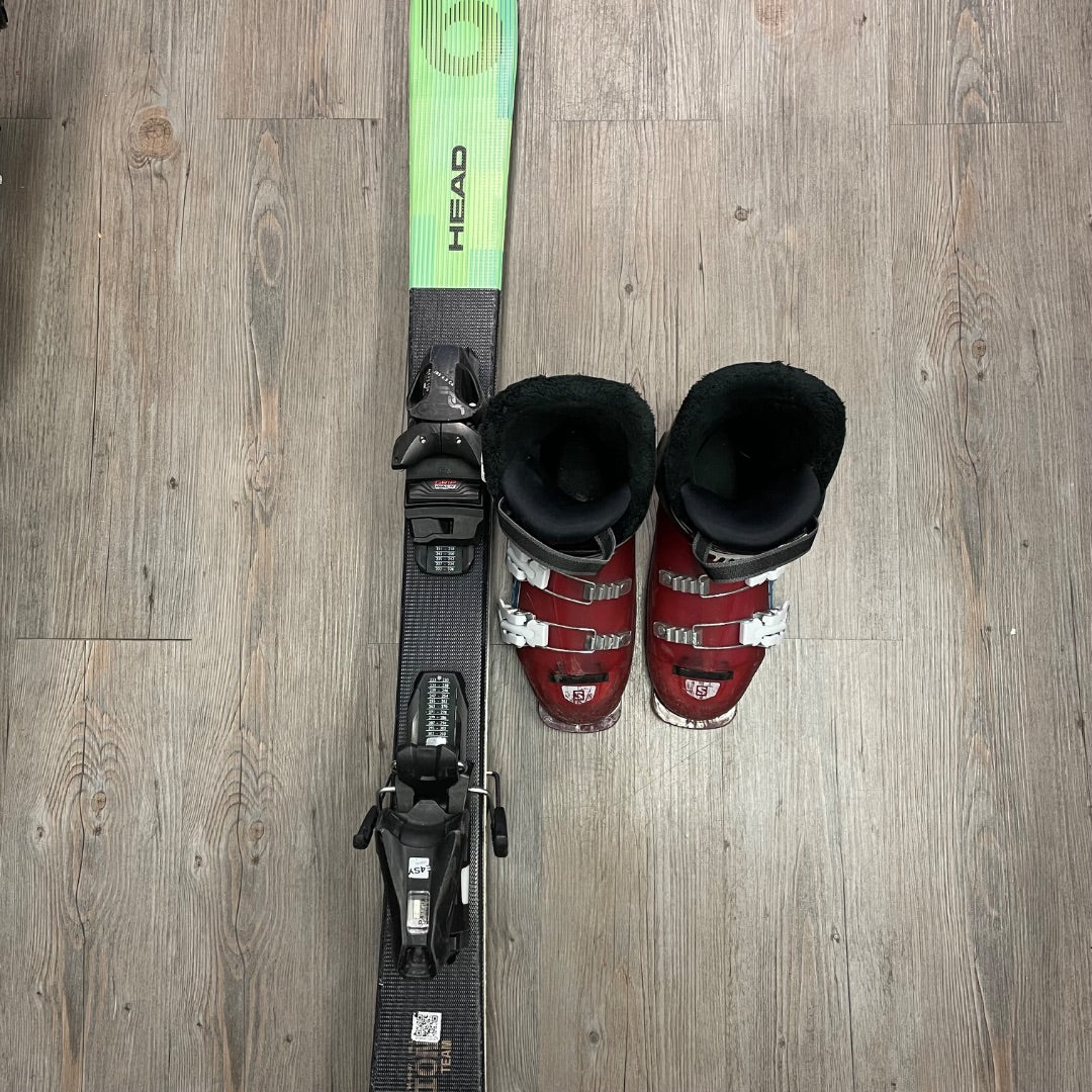 Red/Green Solomon Boots & Head Skis Ski Boots & Skis Set