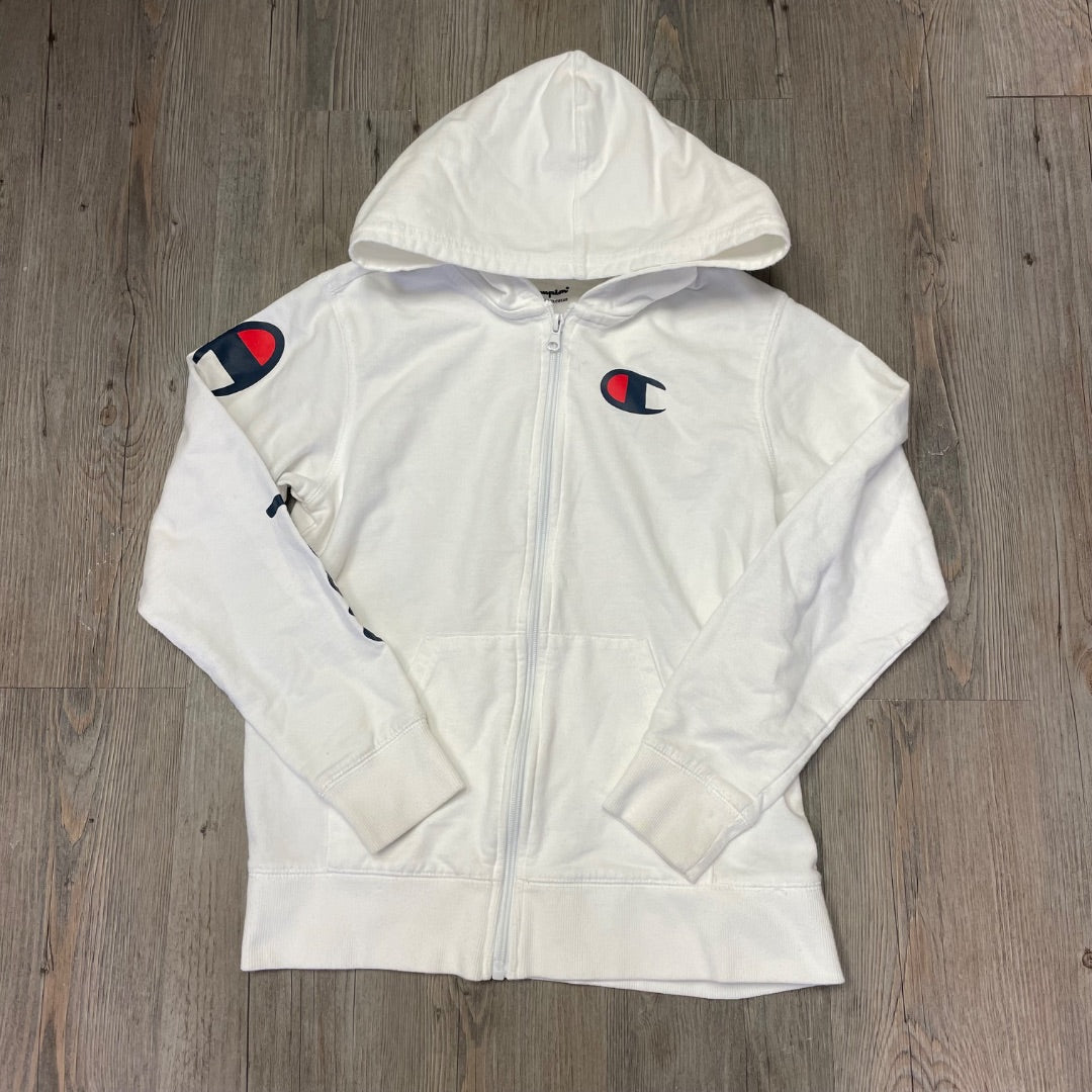 White Champion Zip Hoodie, 7-8Y