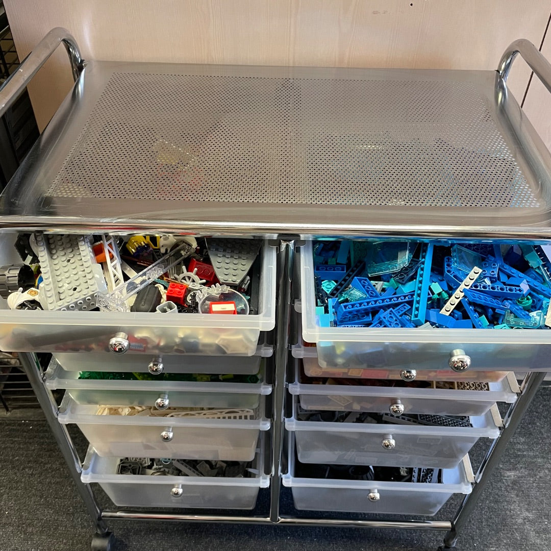 Lego Filled Rolling Storage Cart, 12 Drawers