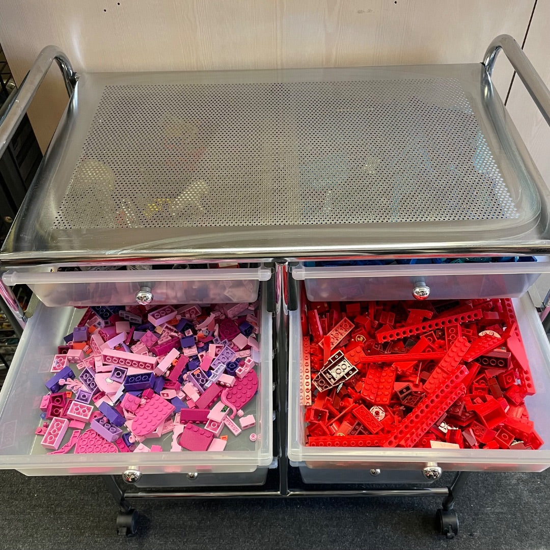 Lego Filled Rolling Storage Cart, 12 Drawers