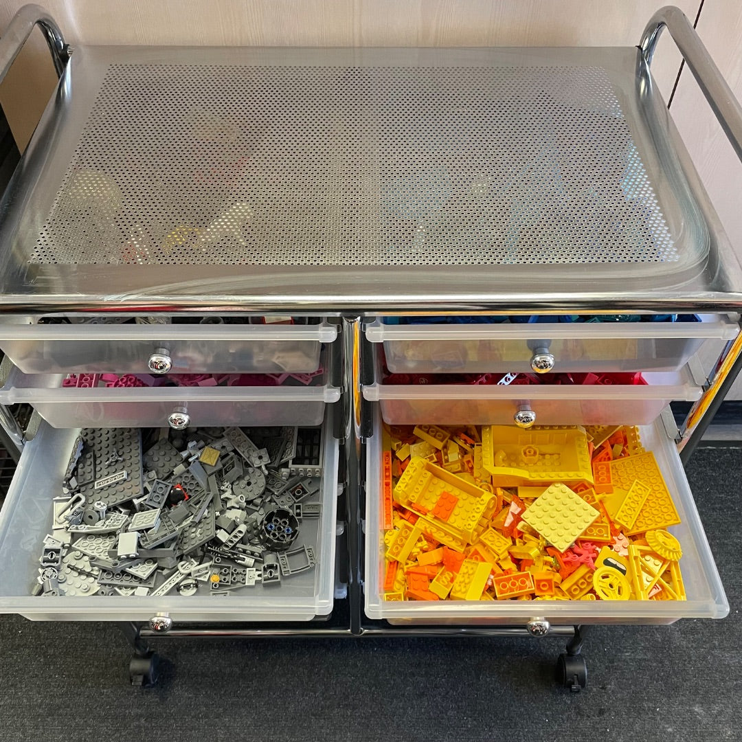 Lego Filled Rolling Storage Cart, 12 Drawers