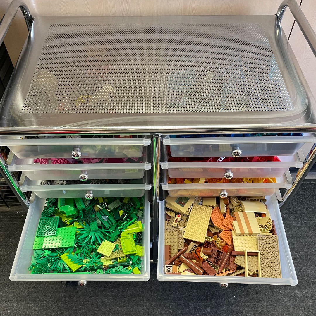 Lego Filled Rolling Storage Cart, 12 Drawers