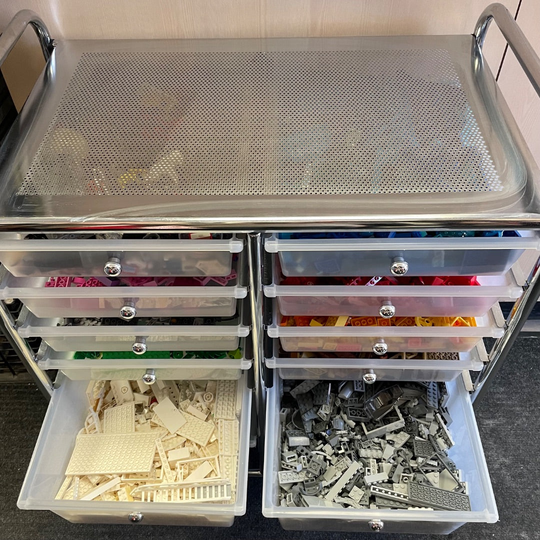 Lego Filled Rolling Storage Cart, 12 Drawers