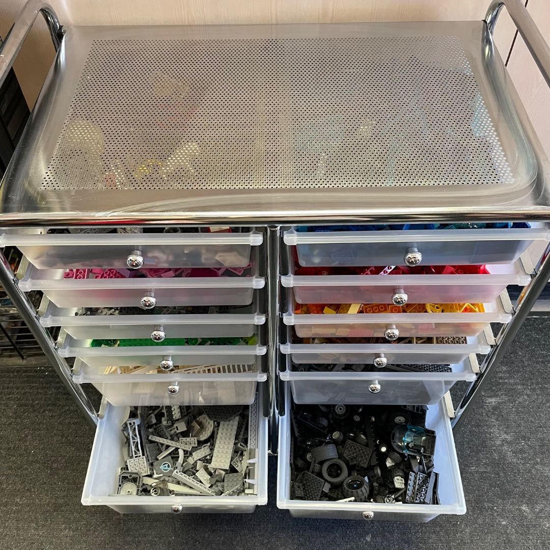 Lego Filled Rolling Storage Cart, 12 Drawers