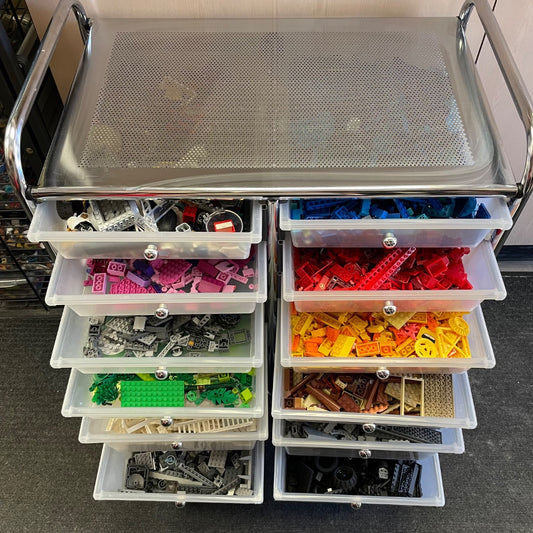 Lego Filled Rolling Storage Cart, 12 Drawers