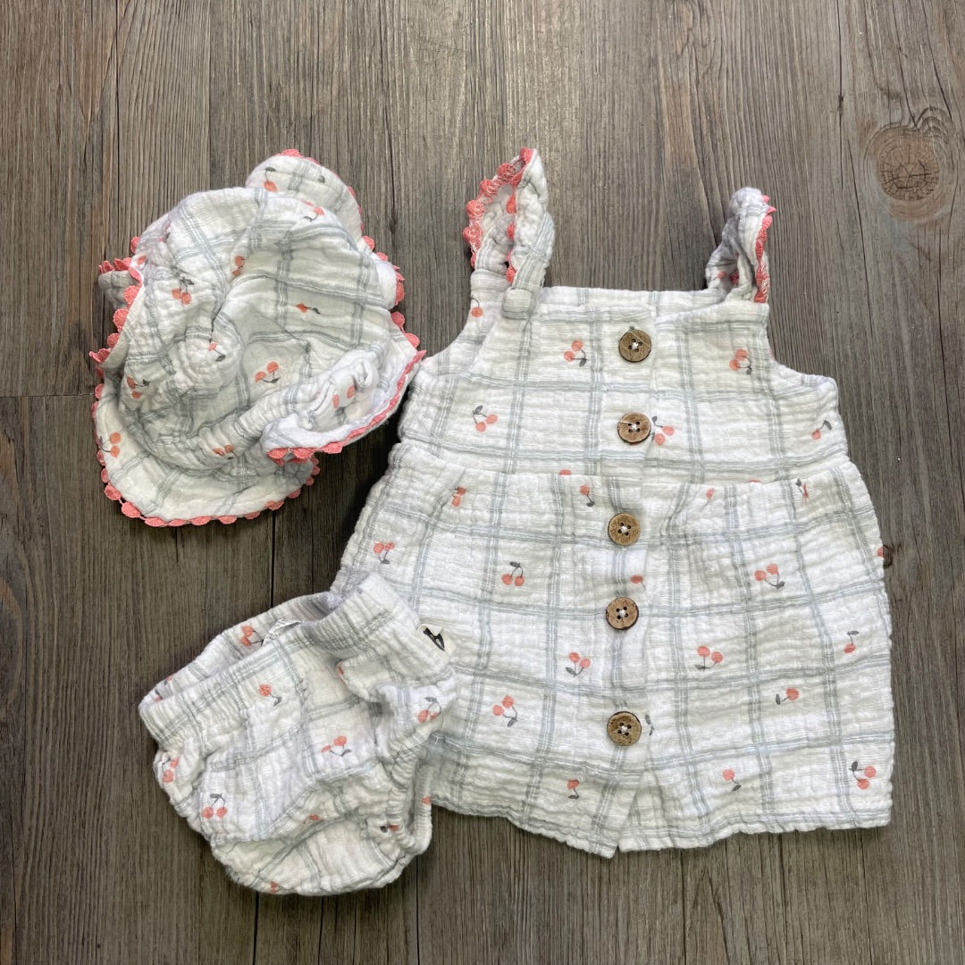 Fruit Cherry Pattern Rabbit+ Bear Organic Baby Dress 3PC Set, 0-3M