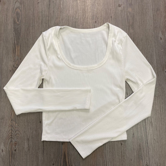 White  Ribbed Low Crew Neck, 14Y+