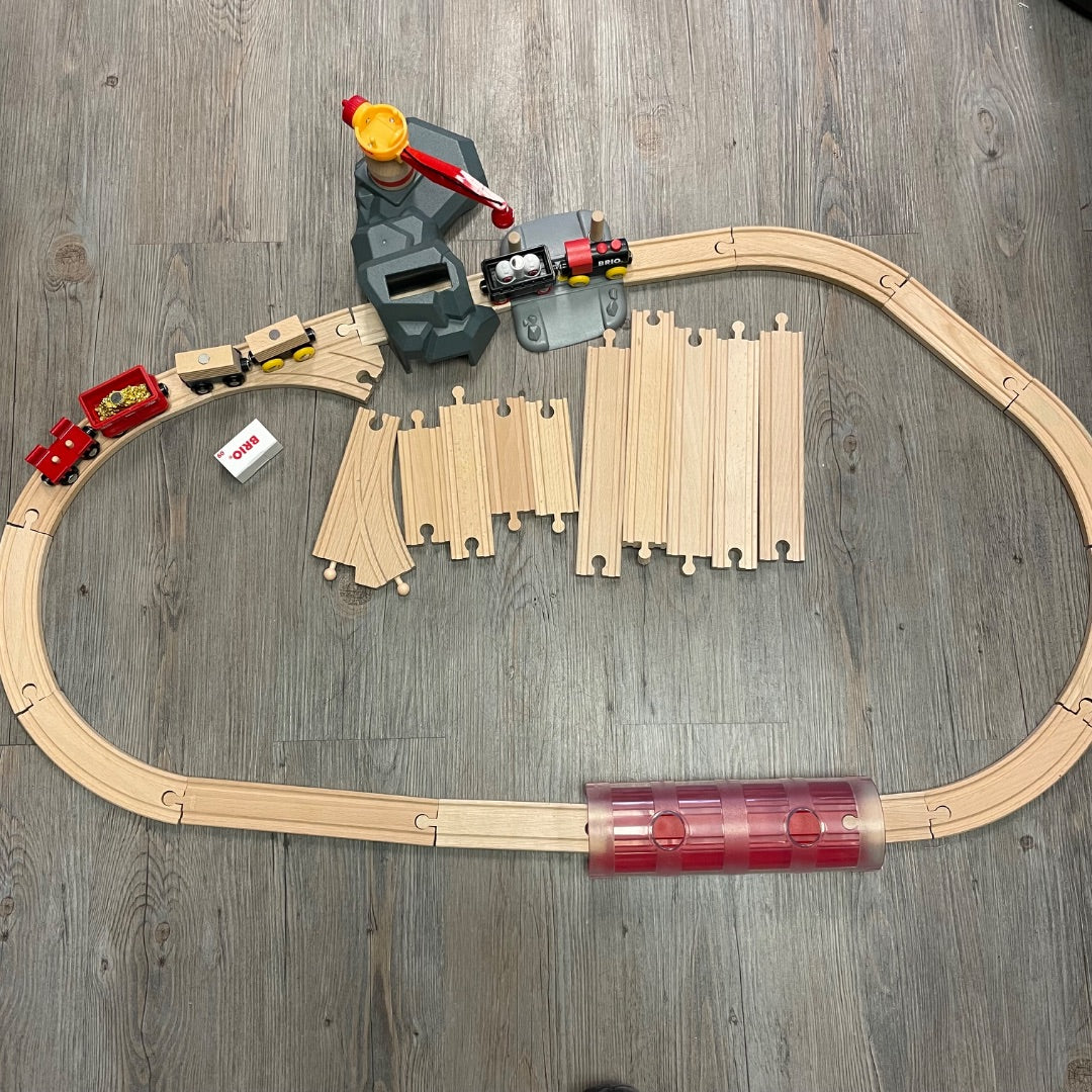 Natural Wood Brio Wooden Train Set, Pre-owned
