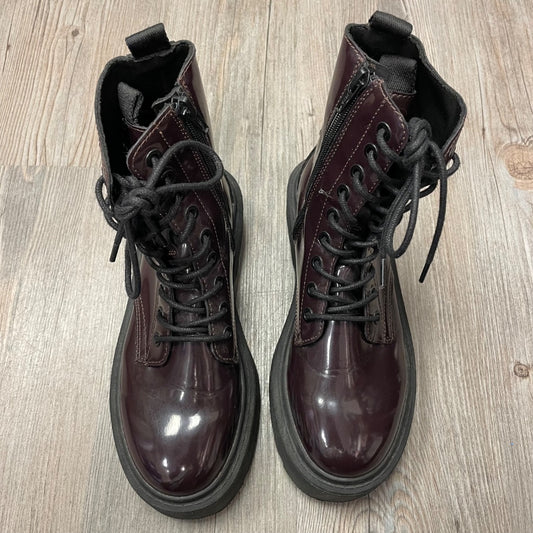 Eggplant Zara Lace Up Patent Boots, 5.5-6Y