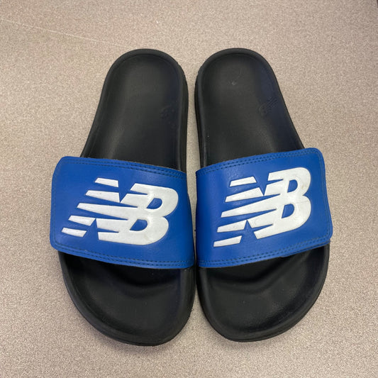 Black Blue New Balance Slides, 4Y